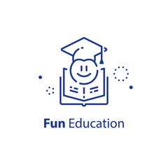 Emoticon in graduation cap, education concept, fun learning, preschool preparation