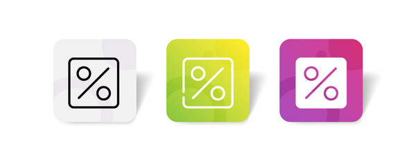 square badge with percentage sign icon in outline and solid style with colorful smooth gradient background, suitable for UI, app button, infographic, etc