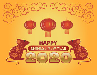 Happy Chinese new year 2020 of the red rat. Greeting card. Vector.
