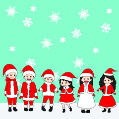 hand drawn kids in christmas costumes