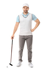 Handsome male golfer isolated on white