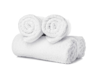Fototapeta na wymiar Clean soft towels isolated on white