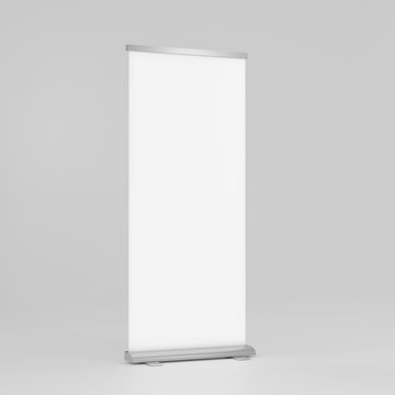 X-banner Roll Up Banner Stand With Clipping Path. Mock Up Vertical Banner Design Signboard Advertising Brochure Flyer Template X-banner Layout Background. 3d Illustration