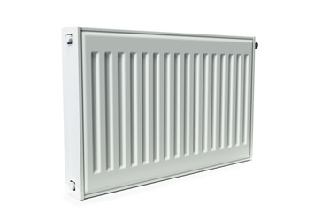 heating radiator with radiator thermostatic valve on the wall, 3D rendering