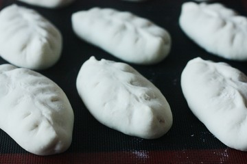 Dough pies with flour for cooking macro