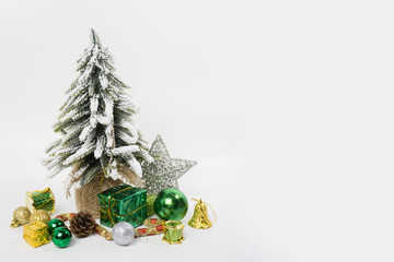 Christmas tree with Christmas decoration and copy space for your text.