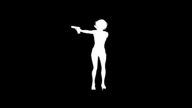Animated silhouette of a killer girl. Alpha channel. Alpha matte. FullHD.