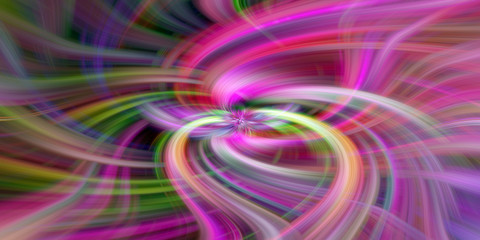 pink and green radiating curves spiral out from the center