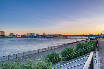 東京の都市風景 トワイライトの豊洲周辺の風景
