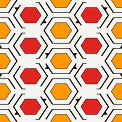 Contemporary honeycomb geometric pattern. Repeated hexagon ornament. Modern mosaic tiles. Seamless surface print