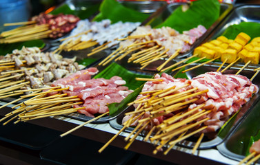 BBQ of local country Thailand use pineapple chilli with pork grilled and eaten with the sauce
