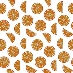 Oranges slices on a white background seamless pattern.