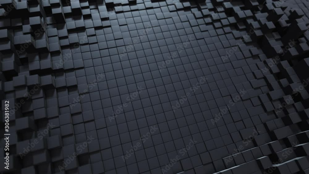 Poster abstract wave background with a black moving cubic surface. geometric concept with random boxes or c