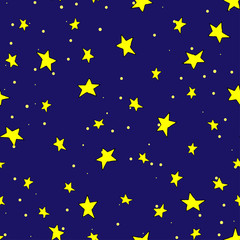 Five-pointed stars hand-drawn on a blue background. Seamless vector background. Textile ornament. Christmas decoration element. Holiday decoration.