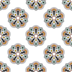 Abstract seamless pattern with mandala flower. Mosaic, tile. Floral background. Vector illustration.    