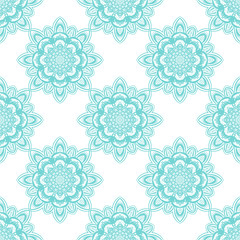 Fototapeta na wymiar Abstract seamless pattern with mandala flower. Mosaic, tile. Floral background. Vector illustration. 