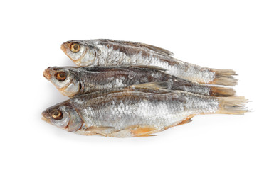 Tasty dried fish isolated on white. Seafood