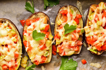 Stuffed eggplant with vegetables and parmesan cheese