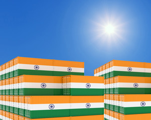 Container yard full of containers with flag of India Flag. 3d illustration.