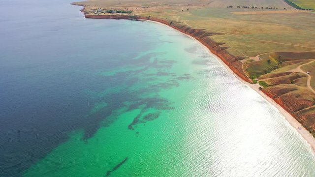Aerial view of wild beach, jungle and long coastline. Beautiful wild beach krym