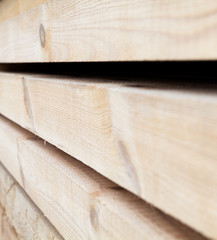 Wooden planks. Air-drying timber stack.