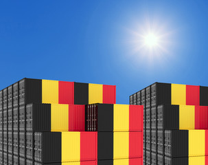 Fototapeta premium Container yard full of containers with flag of Belgium Flag. 3d illustration.