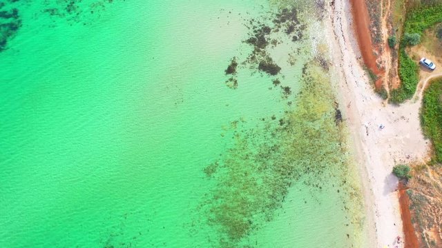 Aerial view of wild beach, jungle and long coastline. Beautiful wild beach krym