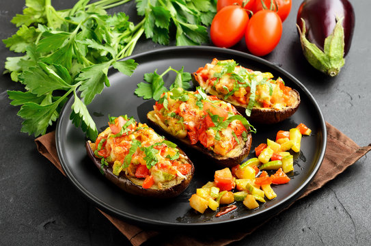 Tasty Stuffed Eggplant With Vegetables