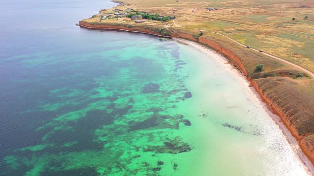 Aerial view of wild beach, jungle and long coastline. Beautiful wild beach krym