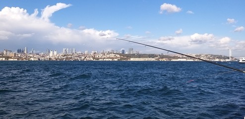 Catching Fish at Sea with Fishing Rod