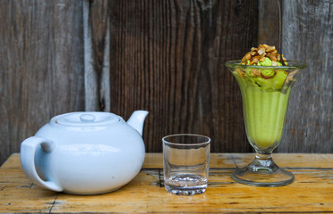 Avocado ice cream in glass