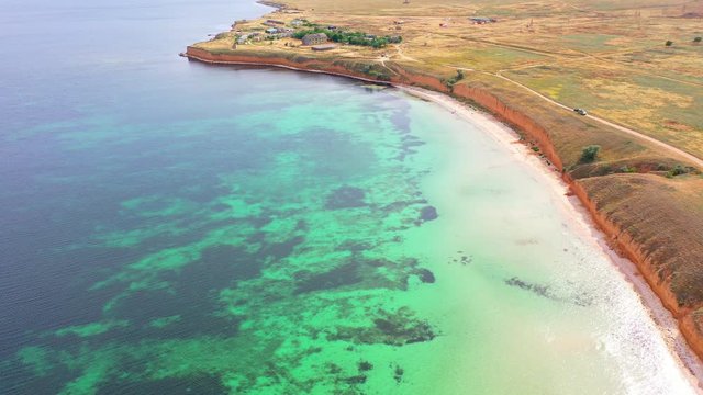 Aerial view of wild beach, jungle and long coastline. Beautiful wild beach krym