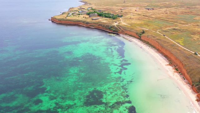 Aerial view of wild beach, jungle and long coastline. Beautiful wild beach krym