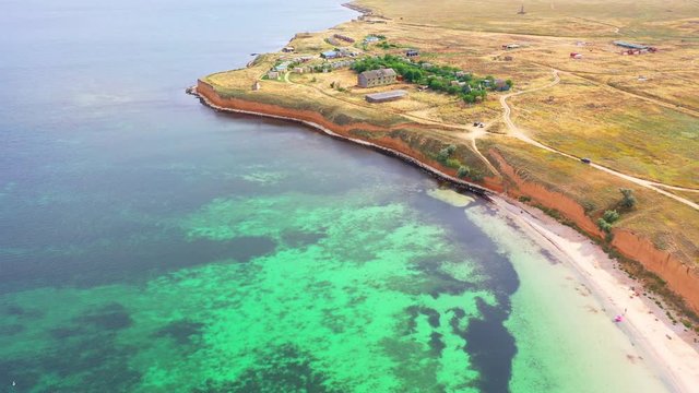Aerial view of wild beach, jungle and long coastline. Beautiful wild beach krym