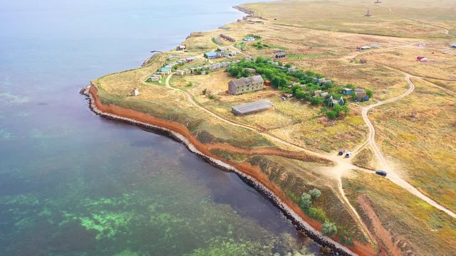 Aerial view of wild beach, jungle and long coastline. Beautiful wild beach krym
