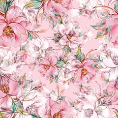 Wall murals Light Pink  Seamless pattern of graceful roses with buds F.jpg