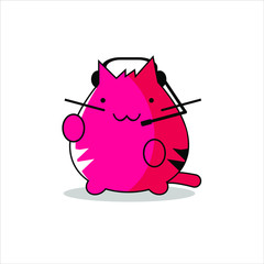 cat logomodern fun fat cartoon vector with pink color. animal template idea