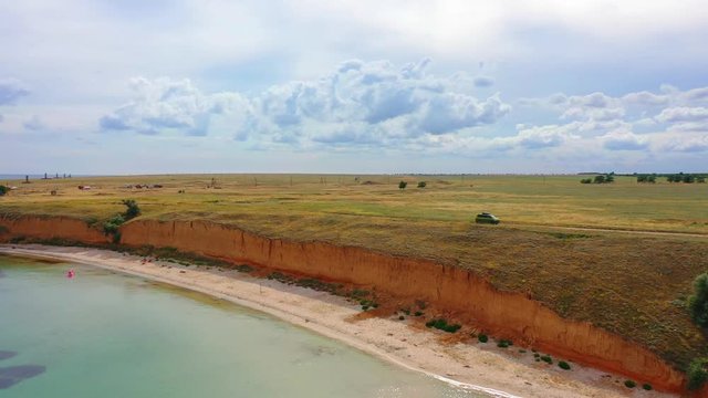 Aerial view of wild beach, jungle and long coastline. Beautiful wild beach krym