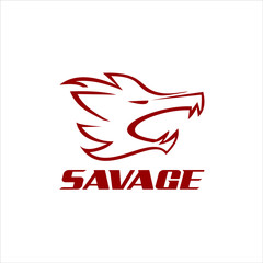 modern red color roaring beast head vector. animal logo design template.
