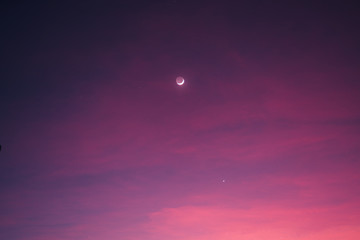 Crescent moon and beautiful sky in the evening
