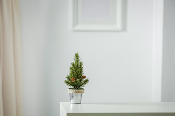 Table background of free space and chrsitmas time in home interior 