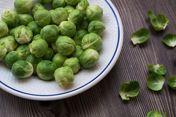 close-up of some fresh and organic brussel sprouts on a plate