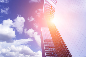Obraz na płótnie Canvas The modern city architecture is photographed under the blue sky