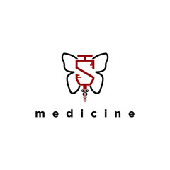 Logo design for initials of syringe which is integrated with a butterfly.