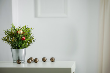 Table background of free space and chrsitmas time in home interior 