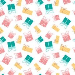 Seamless pattern with cute present, gift object