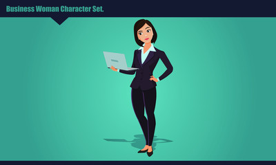 Beautiful business woman with laptop in her hand. Woman in office clothes. Business people.