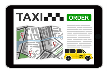 Booking taxi via mobile app. Vector flat illustration.