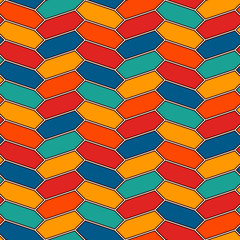 Seamless pattern with vertical braid ornament. Outline octagons tile surface background. Symmetric geometric motif.