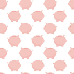 Seamless pattern of pink piggy bank, business template. Flat style